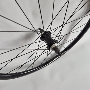 Close-up of a bicycle wheel with a blurred background