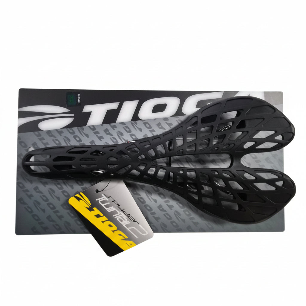 Black bicycle seat on a branded packaging with 'Tifosi' logo