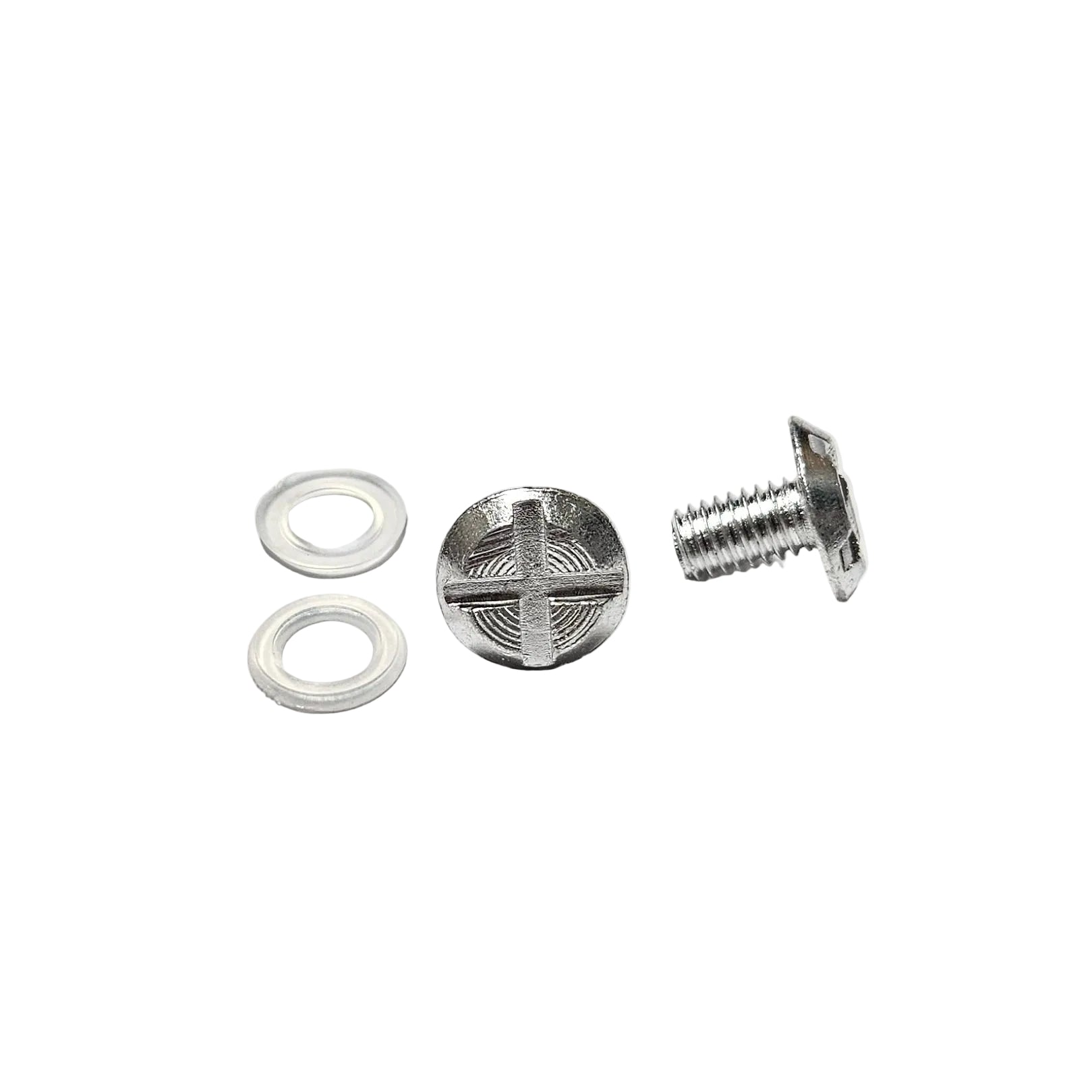 Metal screws on a white surface
