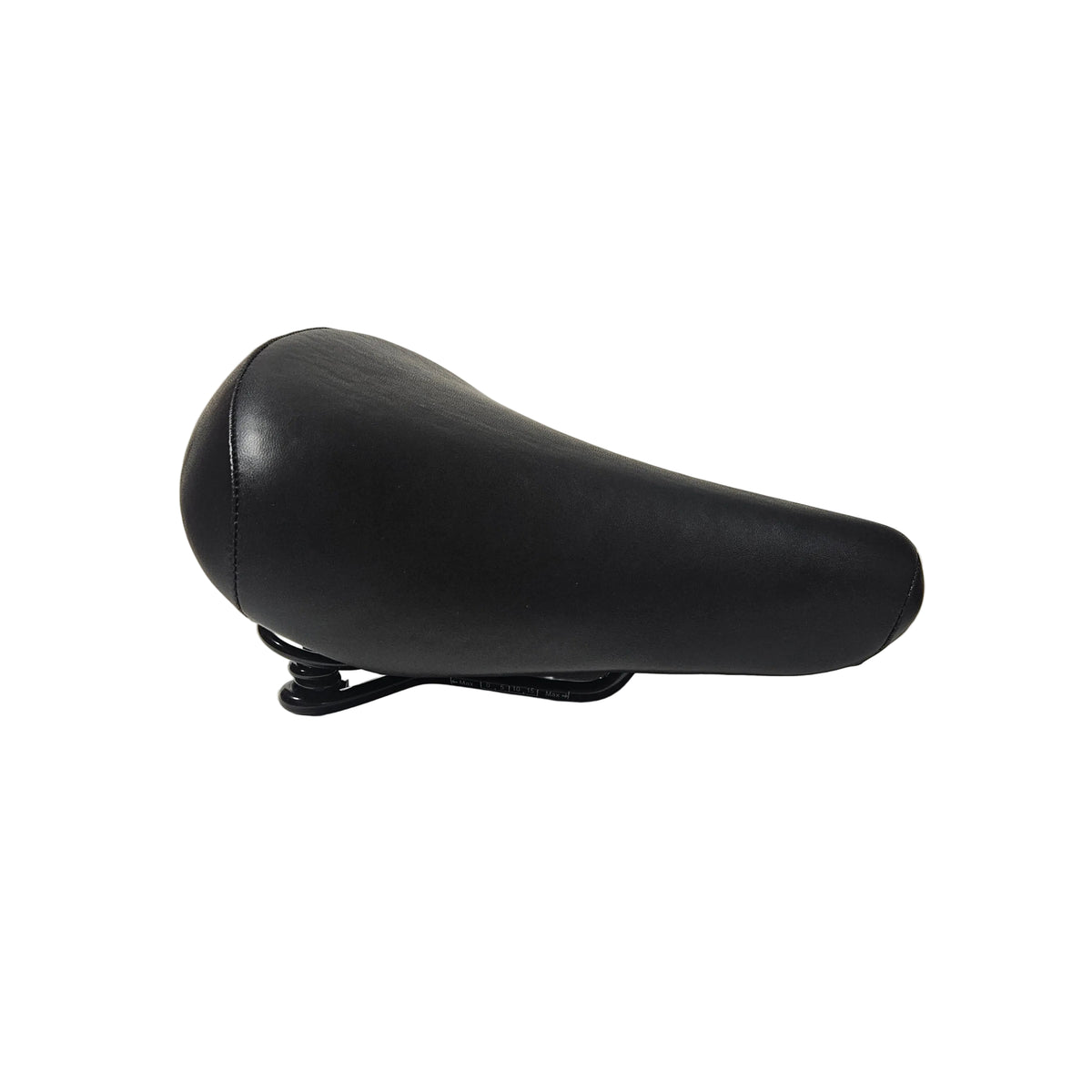 A black bicycle saddle shown from a side profile on a white background.