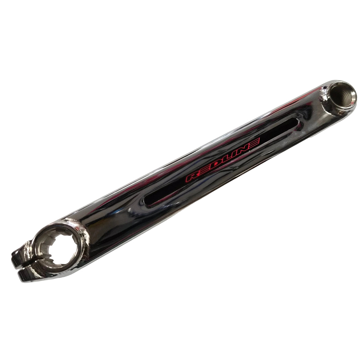 A polished chrome bicycle stem with red and black 'SCORPION' branding, resting diagonally on a white sheet of paper.