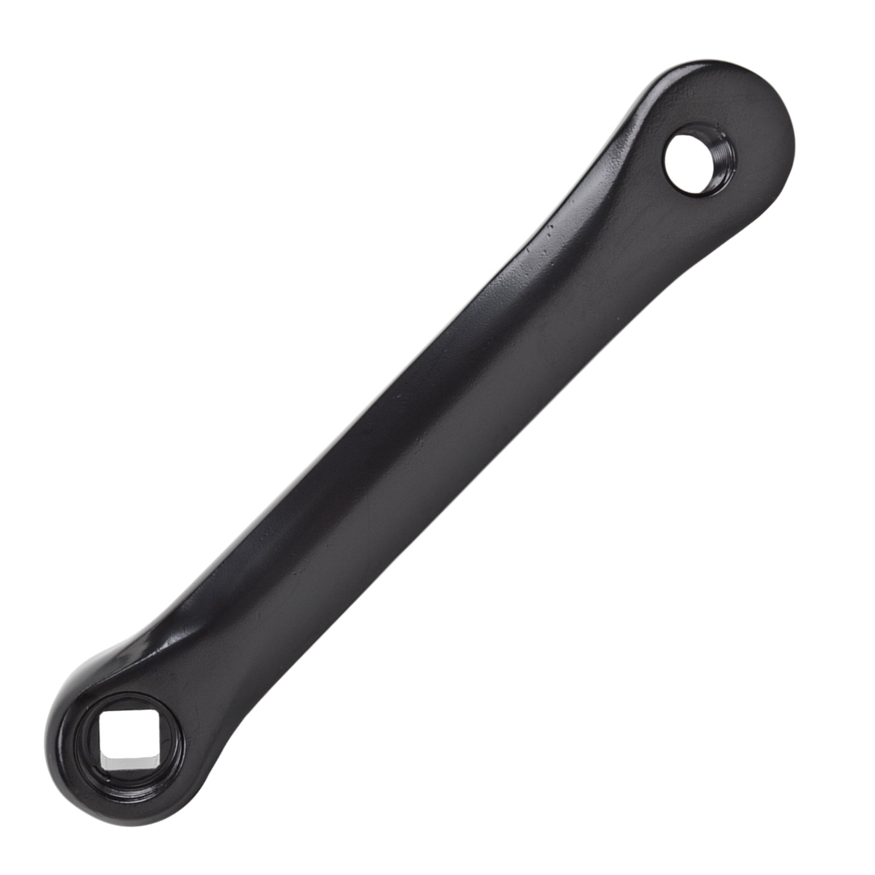 Black bicycle crank arm on a white background