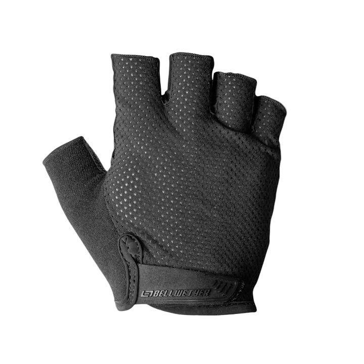 Black glove with fingerless design on a white background