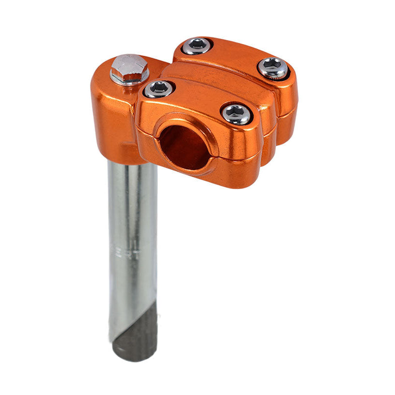 Orange and silver motorcycle handlebar riser on a white background