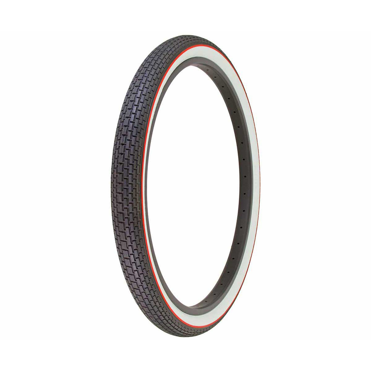 26x2.125 Duro Westwind Brick Tread Tire - Black w/ Whitewall & Red Stripe