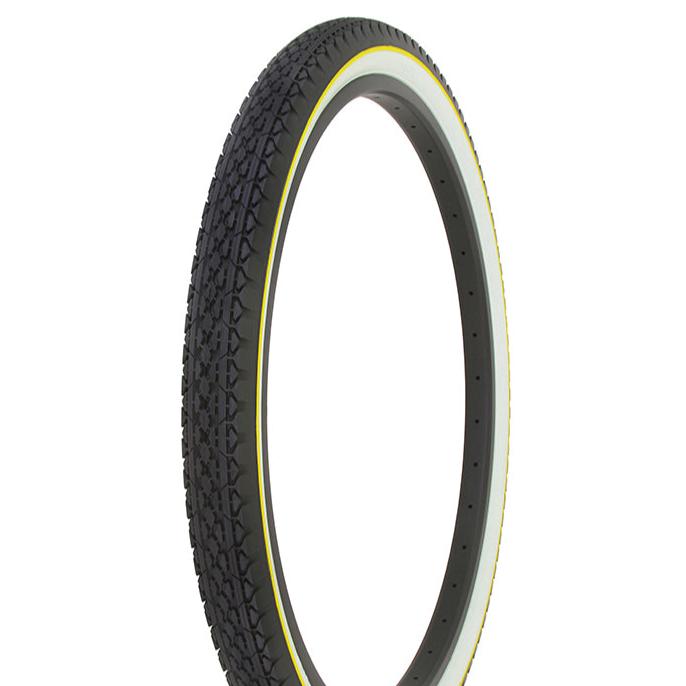 Duro Goodyear-style Cruiser Tread Tire Black w/ Whitewall Yellow Stripe