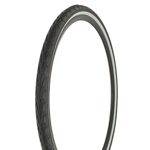 Black bicycle tire on a white background