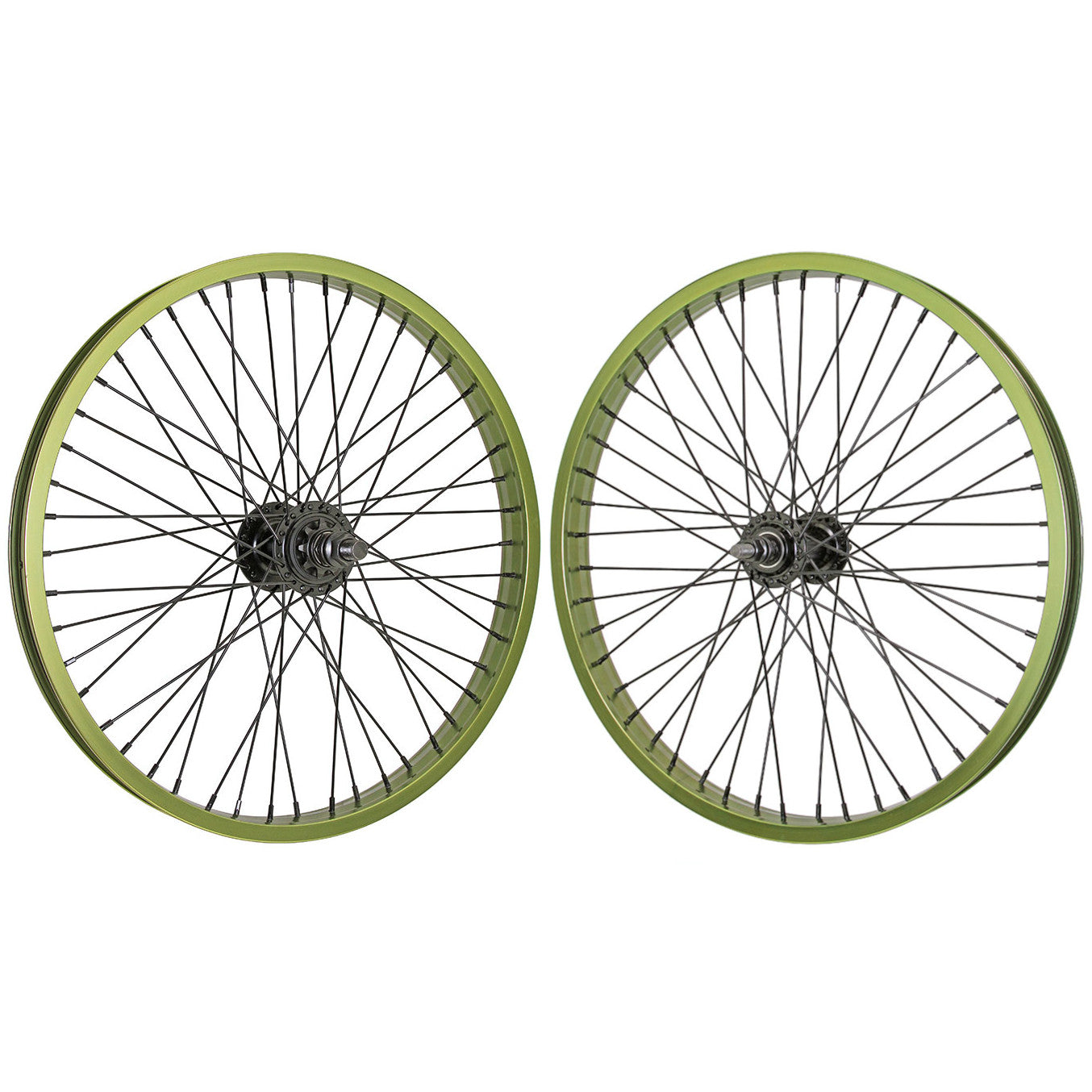 20" Double Wall 48-spoke BMX Wheelset - 9t RHD - Sealed - Pair - Dank Green