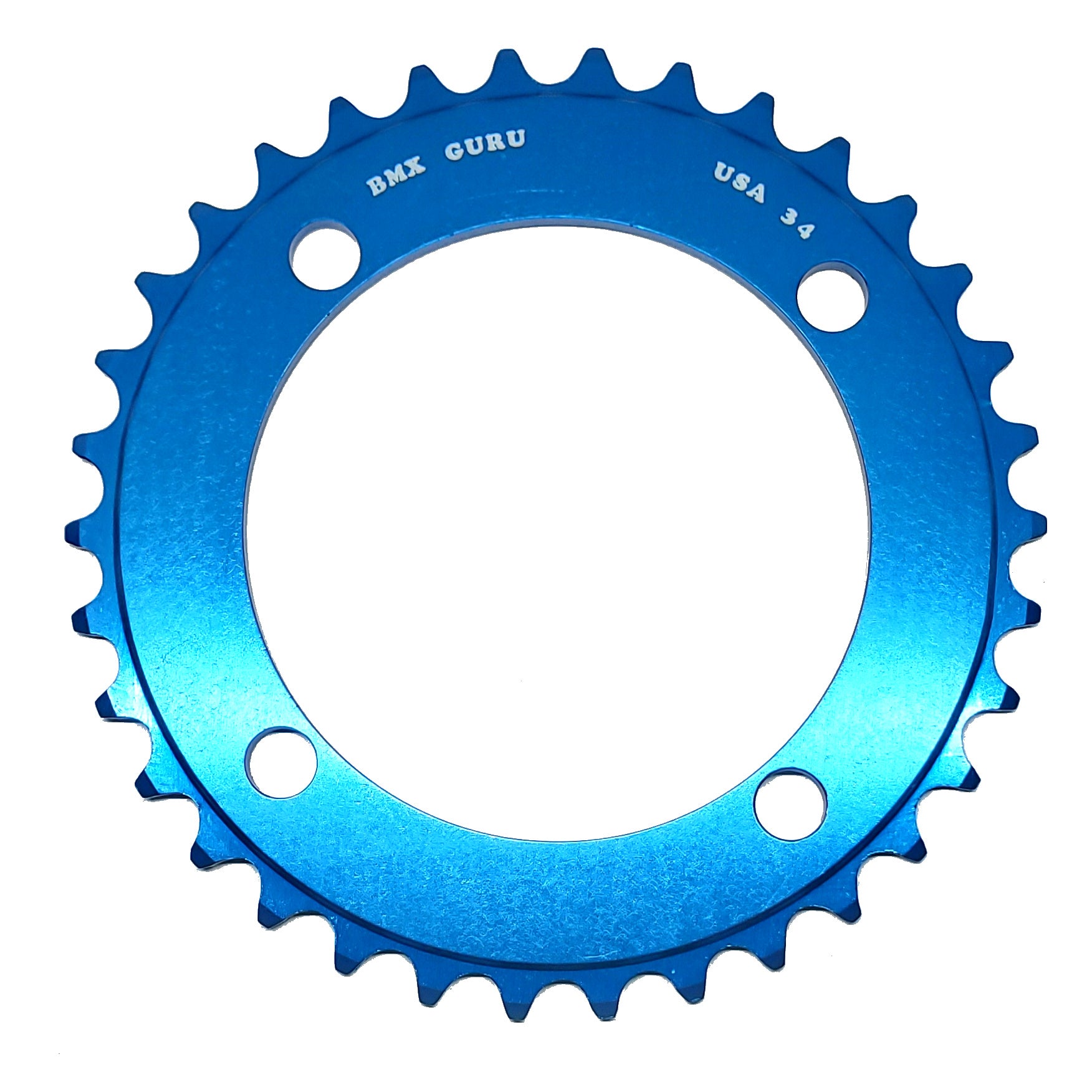 BMXGuru 34t BMX Chainring - Blue - 104mm 4-bolt - USA Made