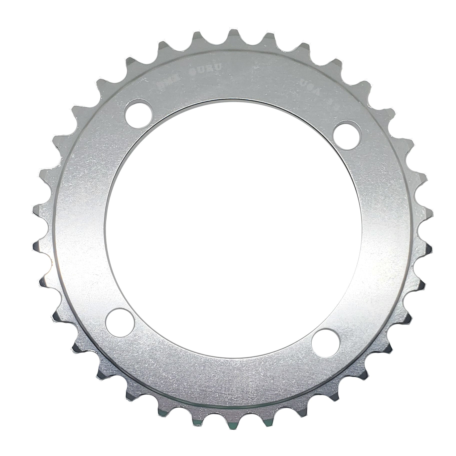 BMXGuru 34t BMX Chainring - Silver - 104mm 4-bolt - USA Made