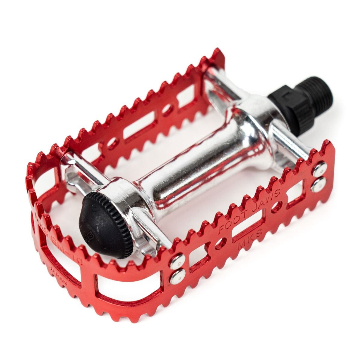 Red bicycle pedal with a white background