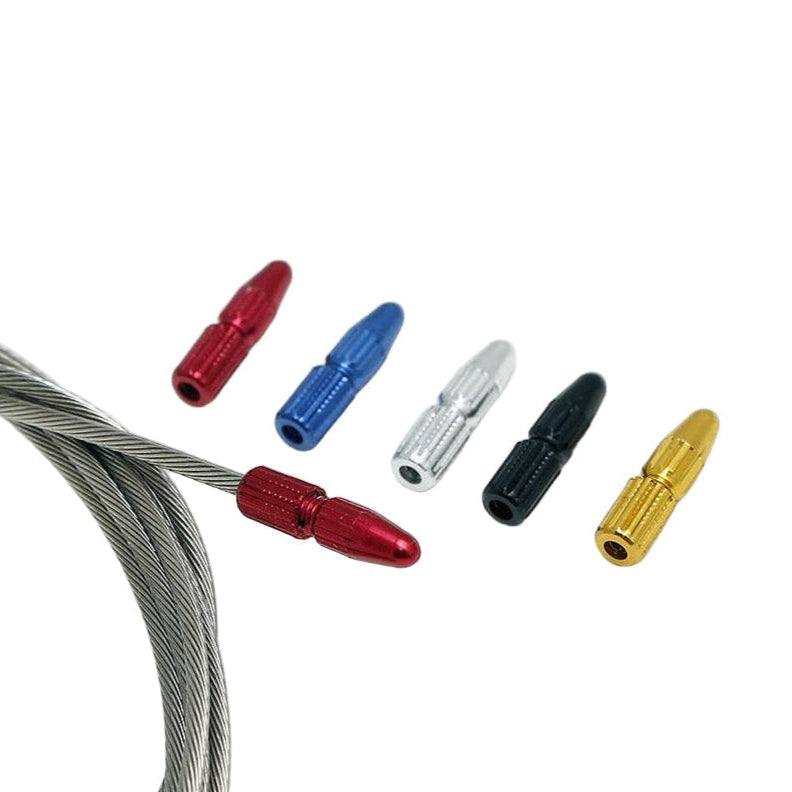 Metal cable with colorful metal ends on a white background