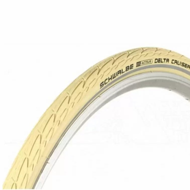 700x35c Schwalbe Delta Cruiser Bicycle Tire - Cream w/ Reflective Stripe