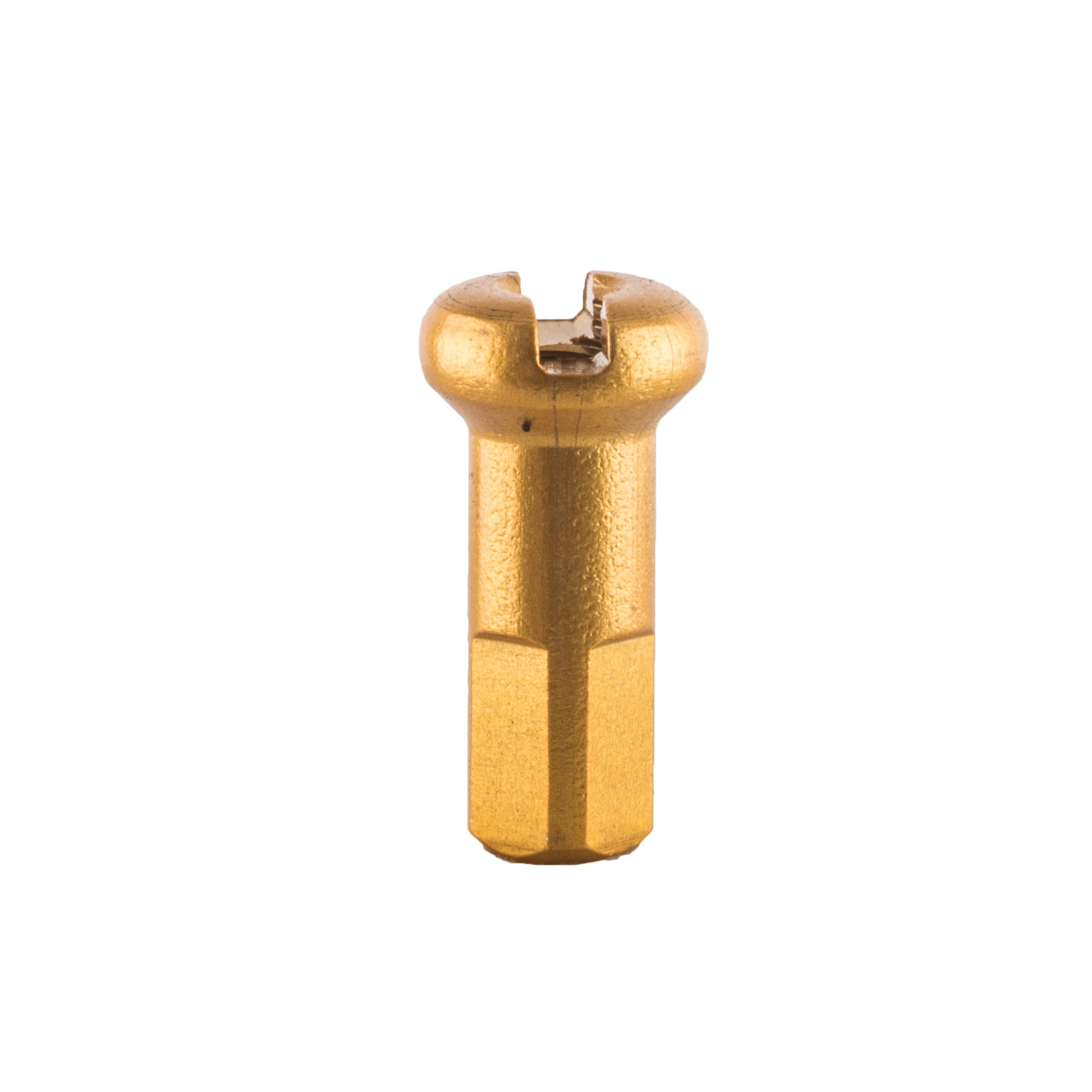 Gold-colored metal component on a white background