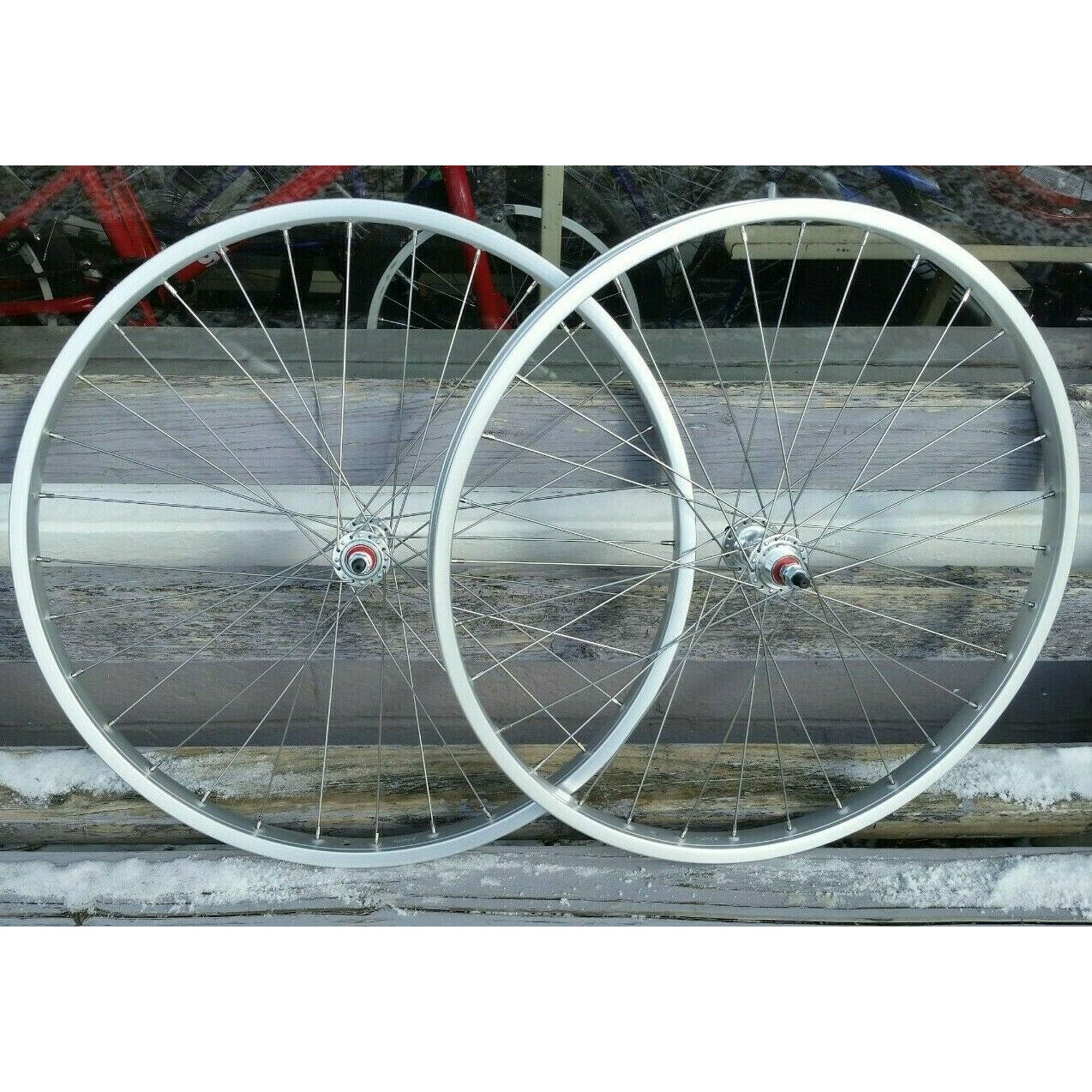 26" Araya 7X Sealed BMX Wheels - Pair - w/ Flip-Flop - Silver Anodized