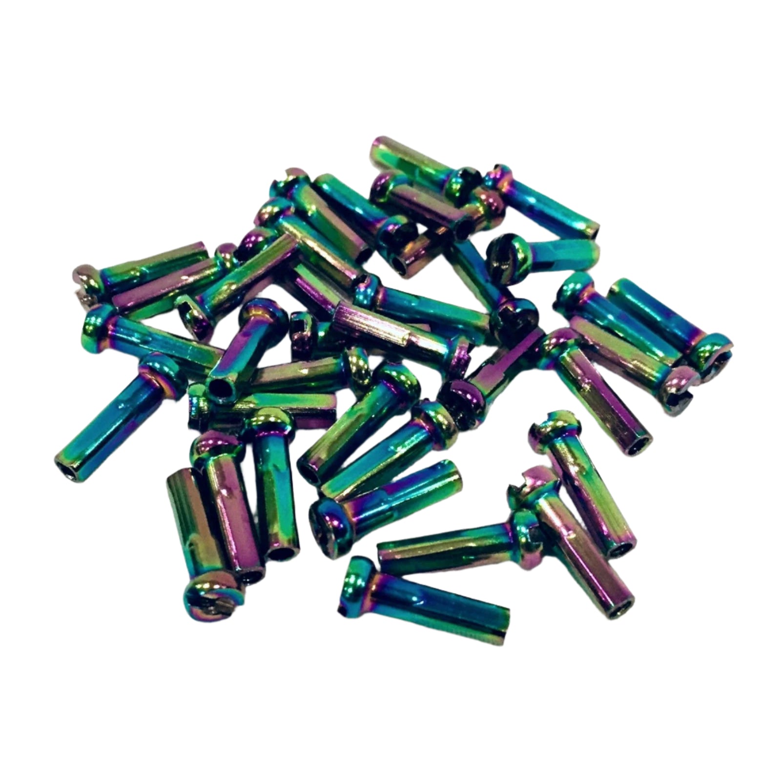 Oil Slick 14g 5/8" steel 16mm plated spoke nipples - Bag of 36 - Jet Fuel