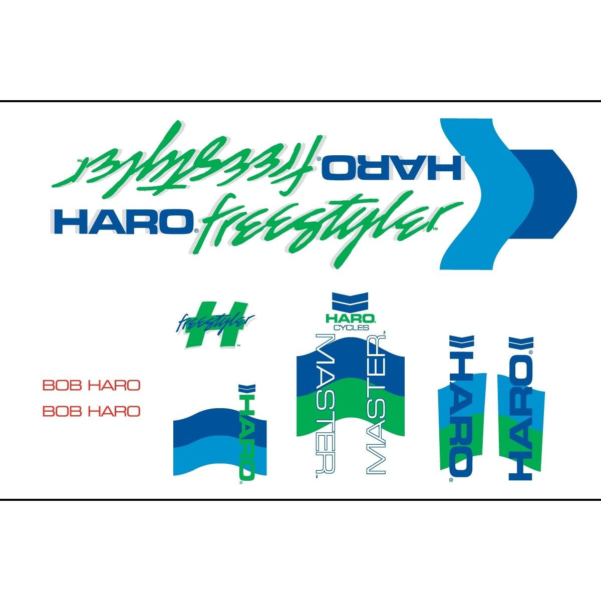 Haro 1985 Master BMX Decal Set for Frame + Fork - White/Green