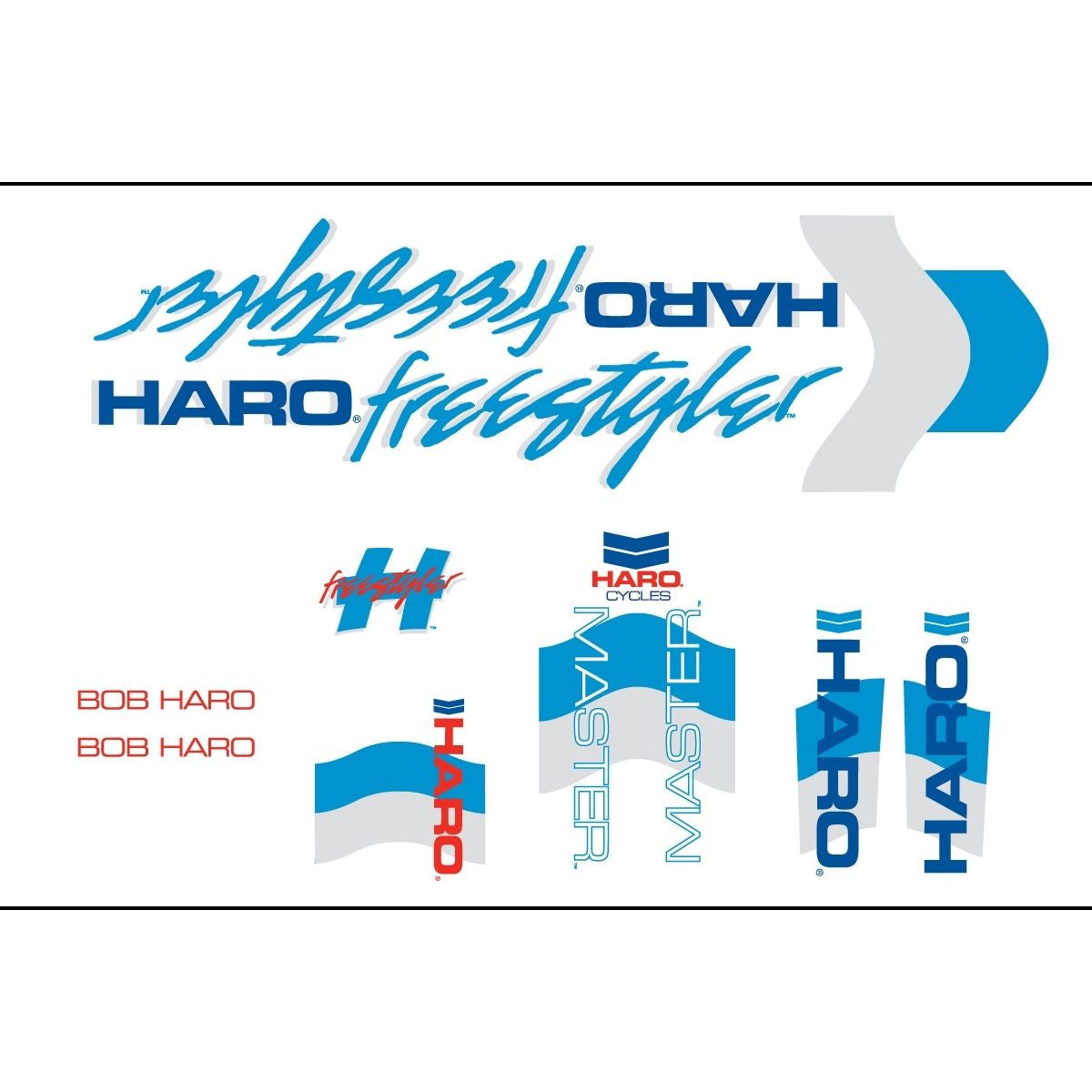 Haro 1985 Master BMX Decal Set for Frame + Fork - White/Blue
