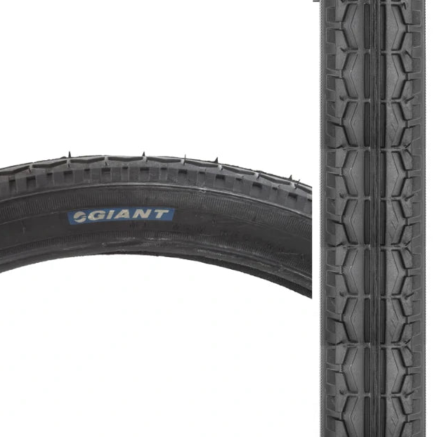 Bicycle tire with Giant logo on a white background