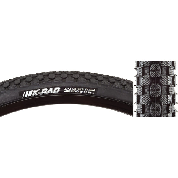 20x2.125 Kenda K-Rad BMX tire - Black - BMXGuru.com / C&W Cycle