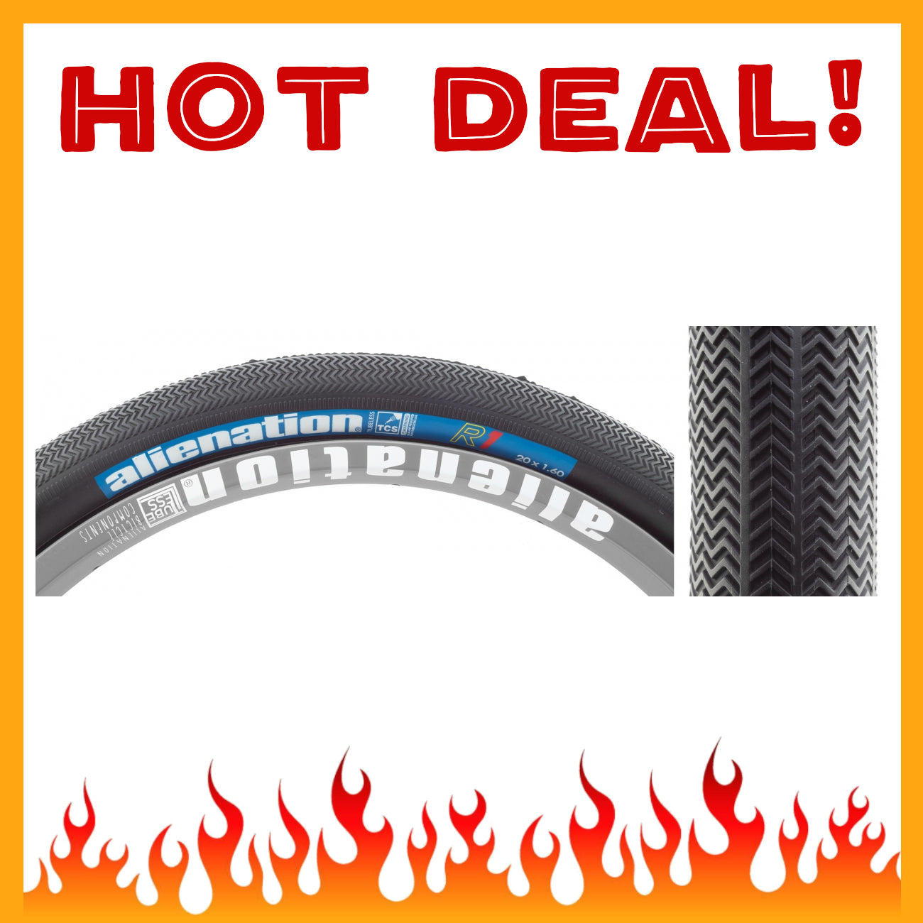 20x1.60 Alienation TCS R1 Folding Rear BMX Race Tire - 85psi - Black w/ Blue Label