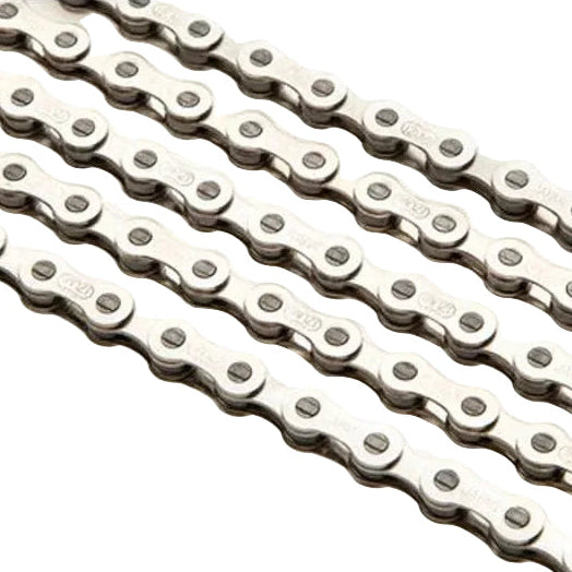 Close-up of a bicycle chain on a white background