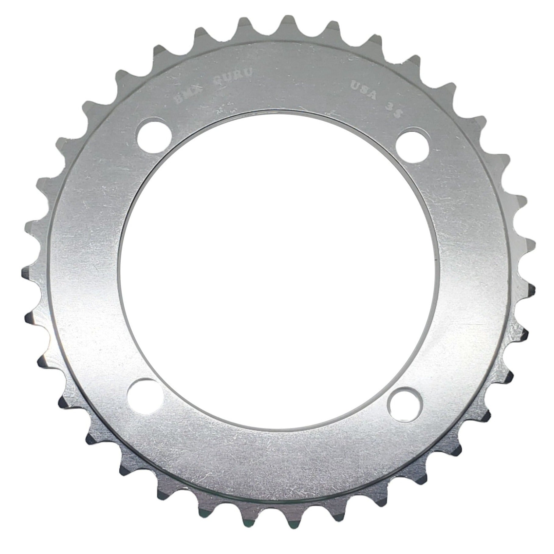 BMXGuru 35t BMX Chainring - Silver - 104mm 4-bolt - USA Made