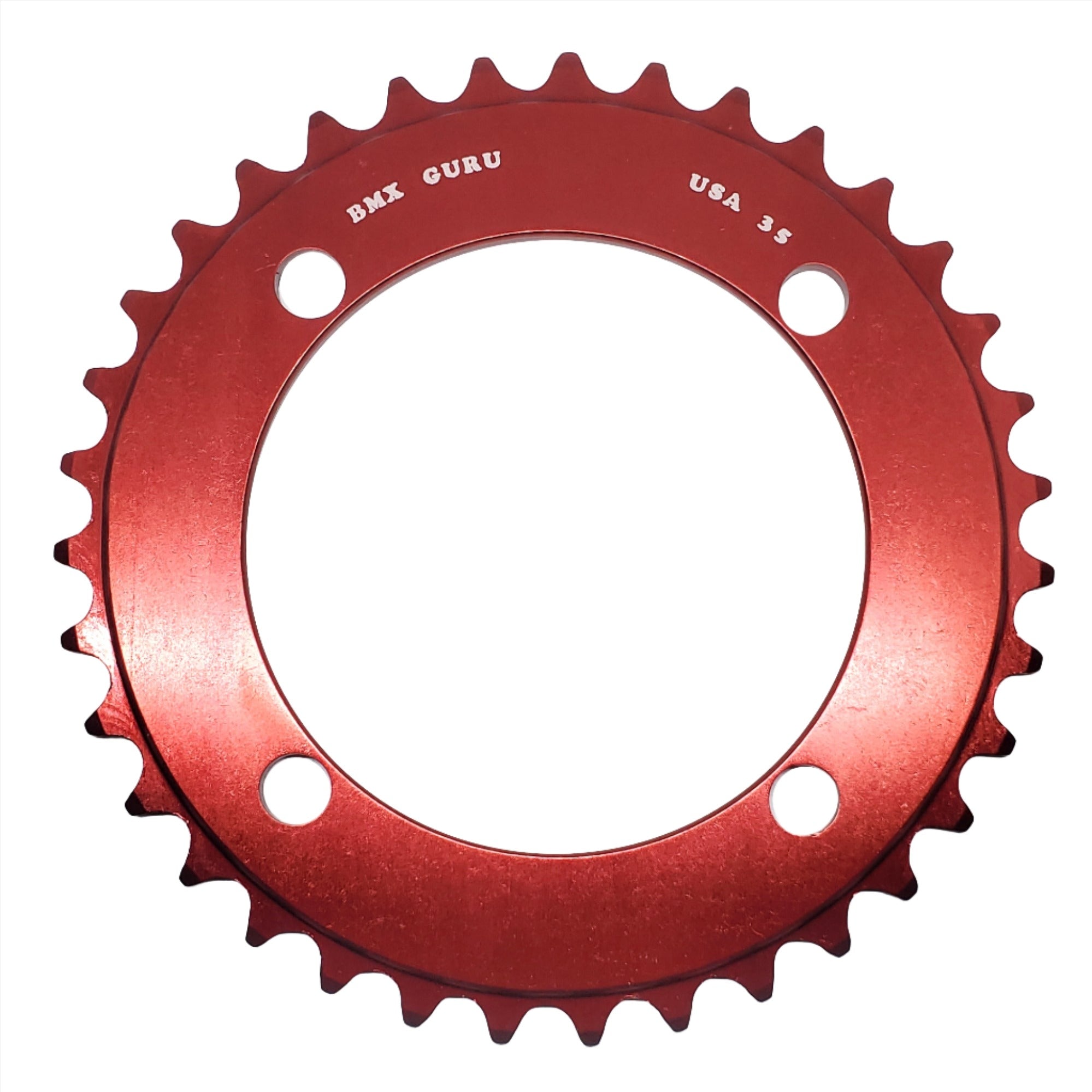 BMXGuru 35t BMX Chainring - Red - 104mm 4-bolt - USA Made