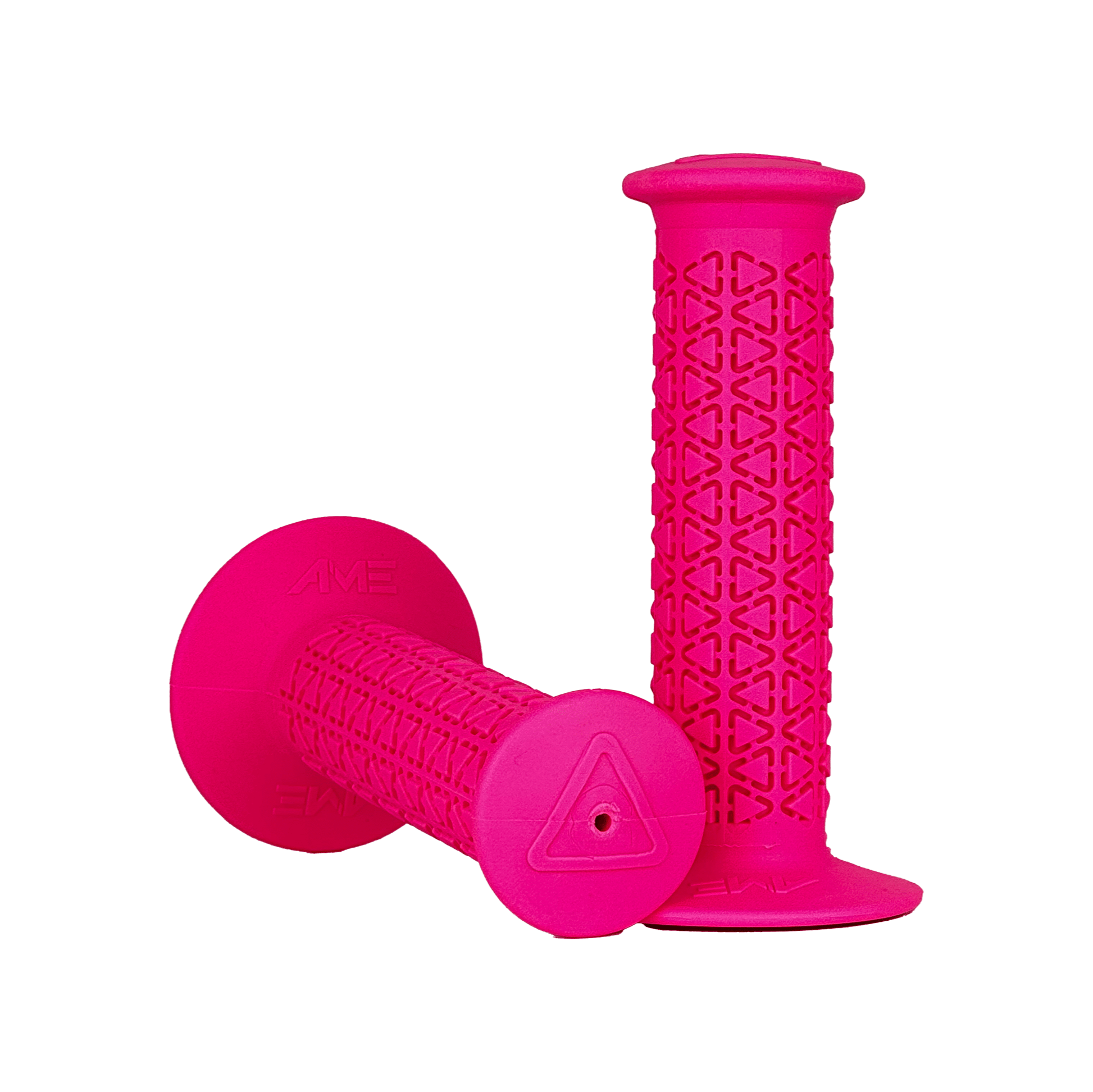 AME Rounds BMX Grips - Flanged - Fluorescent Pink - USA Made