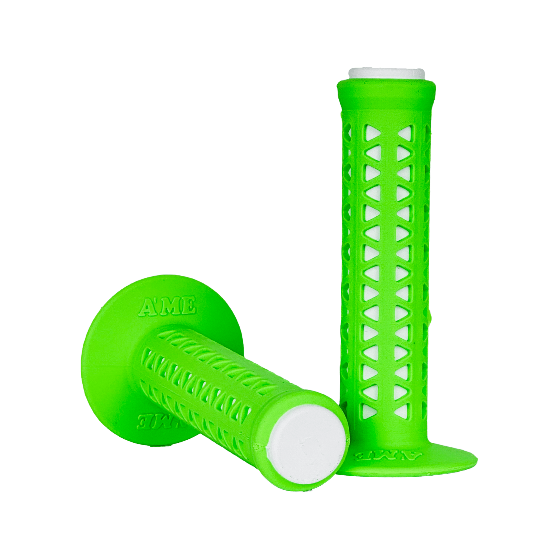 AME Unitron re-issue retro BMX grips - Flanged - Fluorescent Green over White - Made in the USA