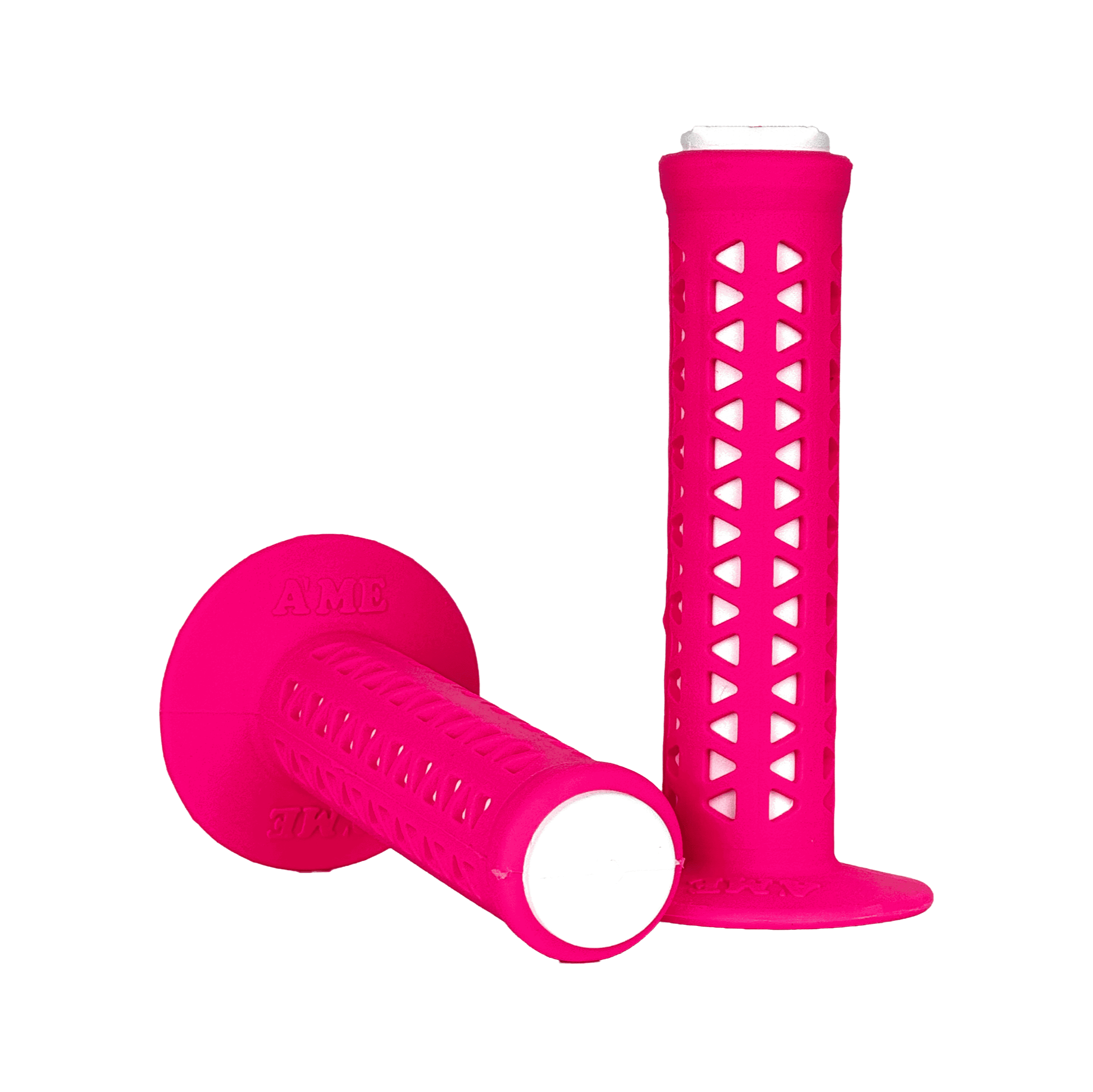 AME Unitron re-issue retro BMX grips - Flanged - Fluorescent Pink over White - Made in the USA