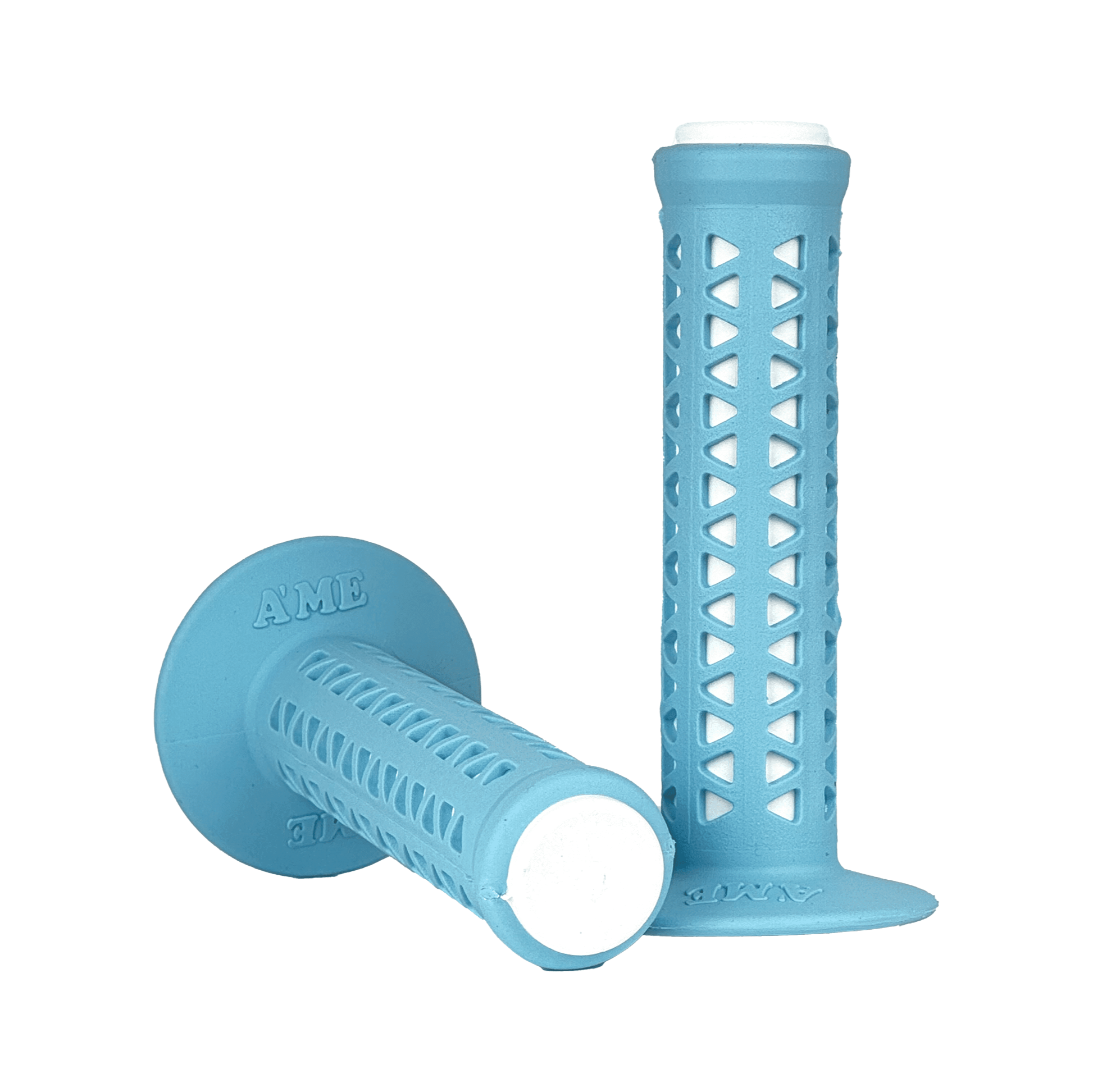 AME Unitron re-issue retro BMX grips - Flanged - Light Blue over White - Made in the USA
