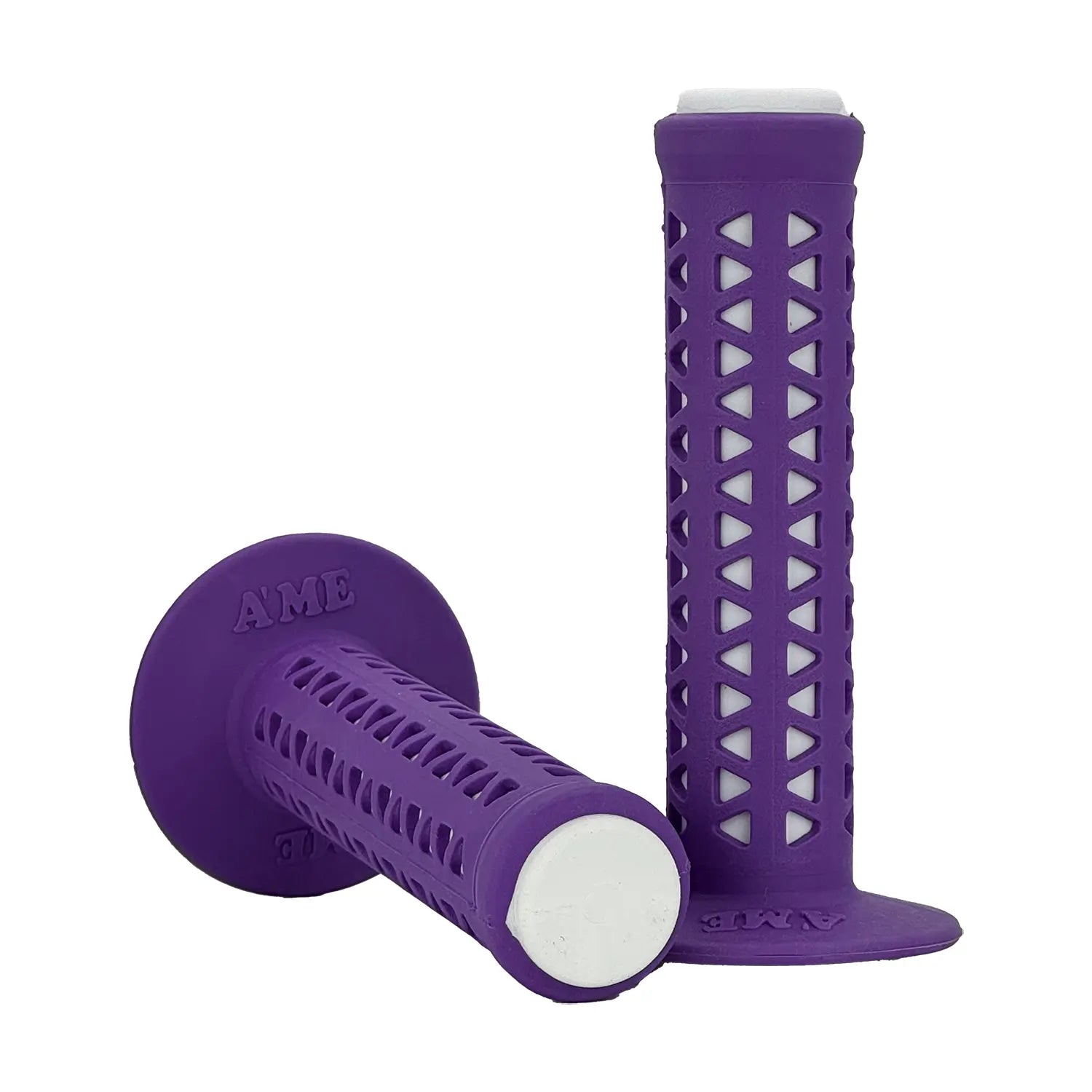 AME Unitron re-issue retro BMX grips - Flanged - Purple over White - Made in the USA