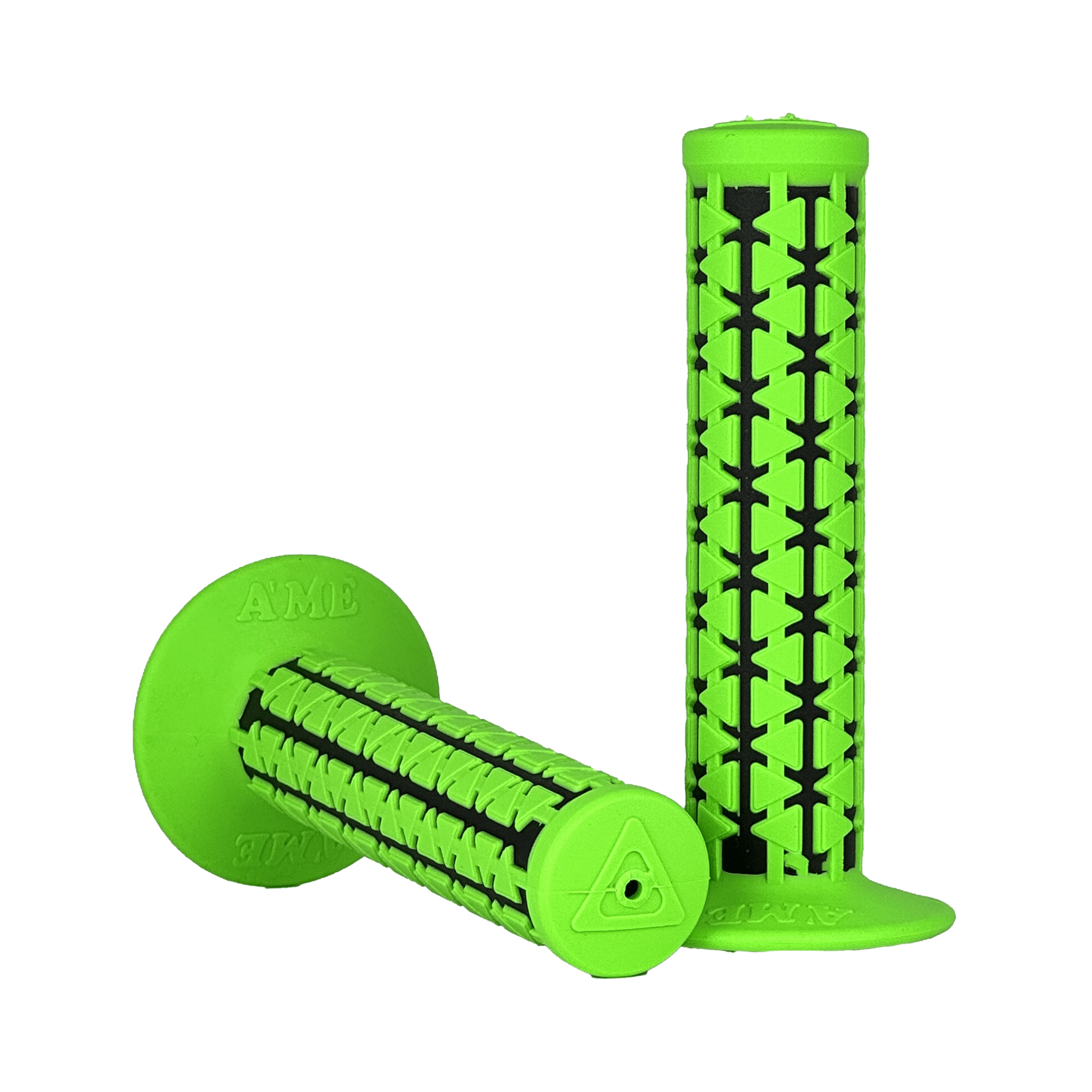 AME Dual BMX Grips - Flanged - Fluorescent Green over Black - Made in the USA
