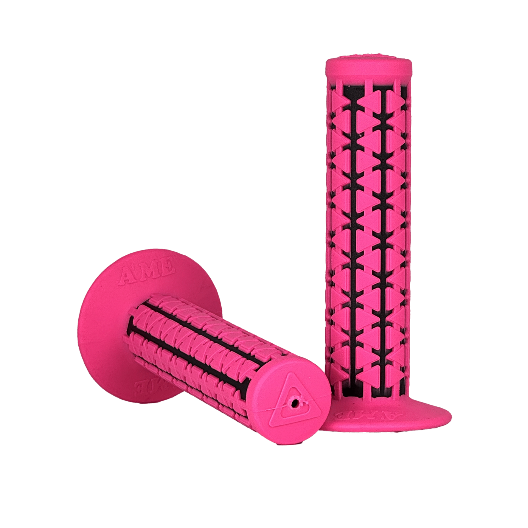 AME Dual BMX Grips - Flanged - Fluorescent Pink over Black - Made in the USA