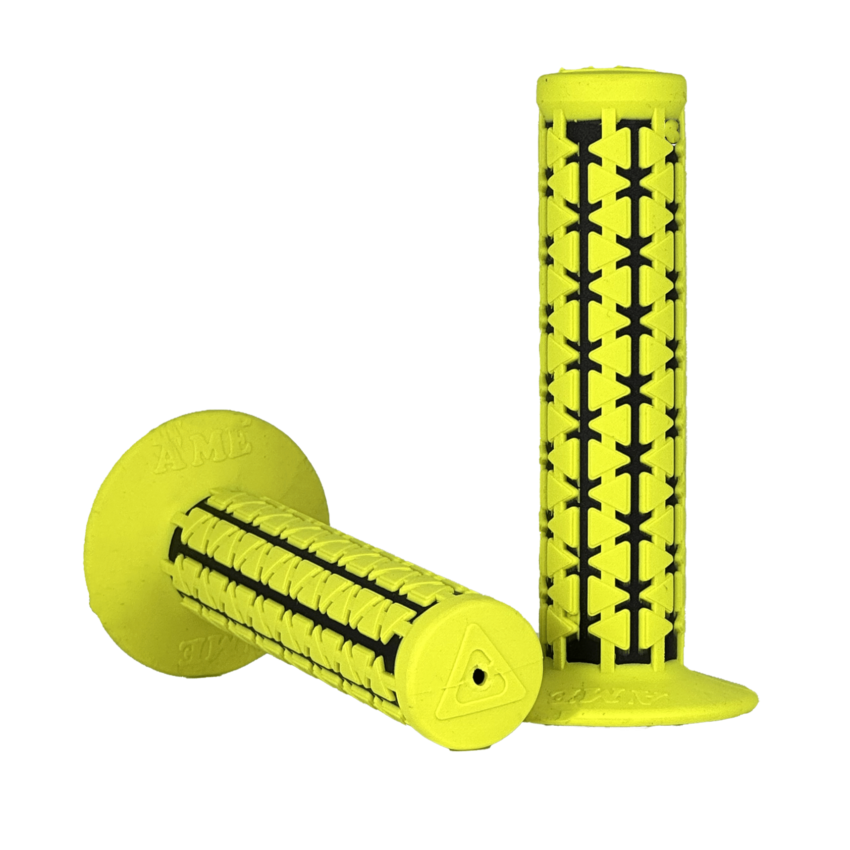 AME Dual BMX Grips - Flanged - Fluorescent Yellow over Black - Made in the USA