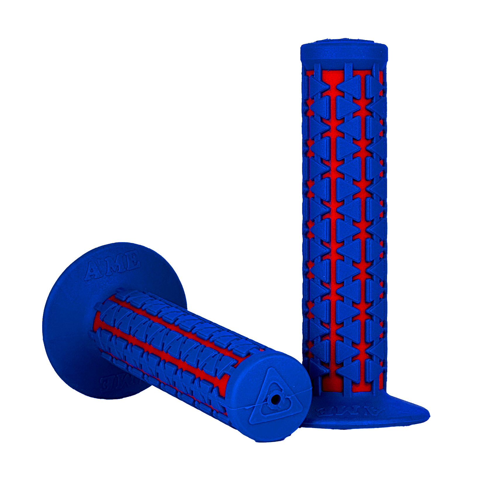 AME Dual BMX Grips - Flanged - Blue over Red - Made in the USA