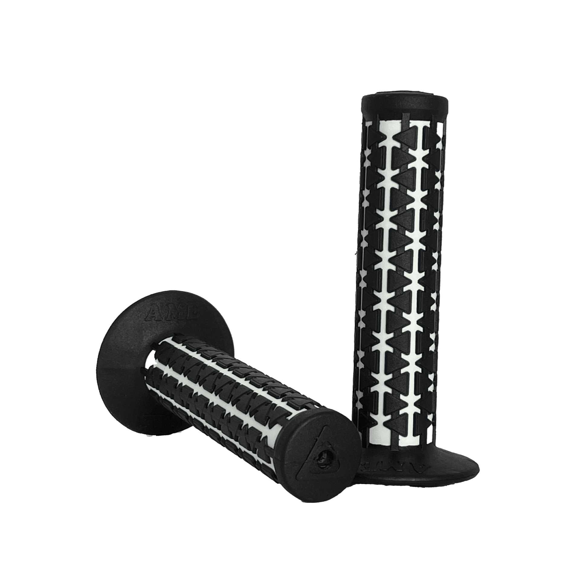 AME Dual BMX Grips - Flanged - Black over White - Made in the USA