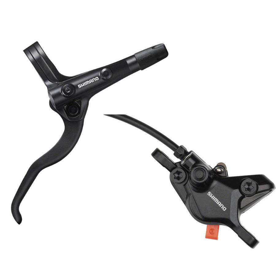 Shimano bicycle brake lever and caliper on a white background