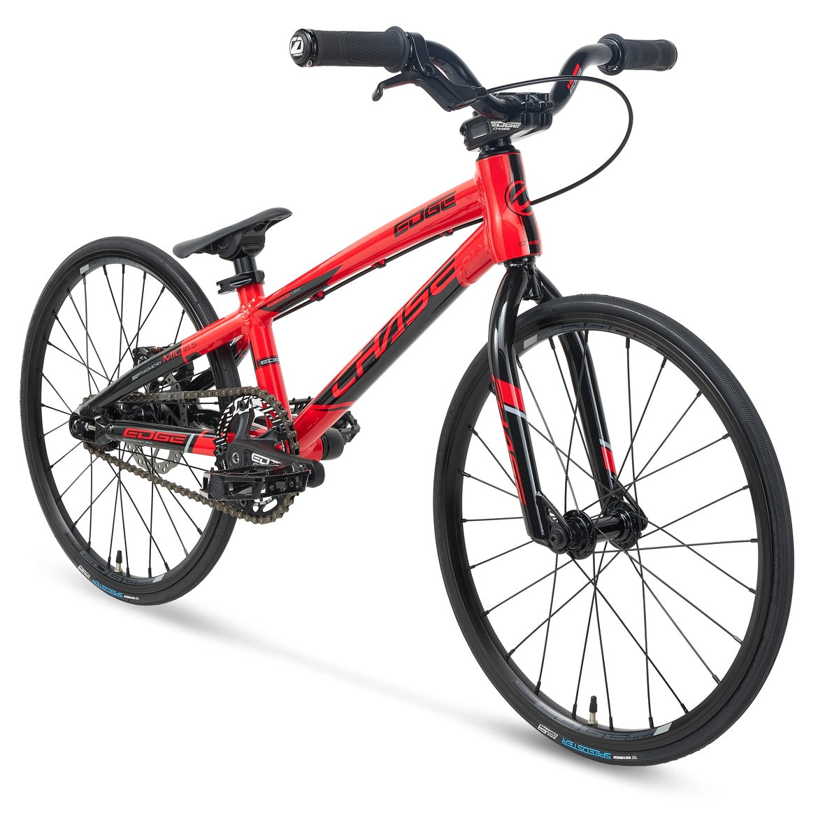 Red and black bicycle on a white background