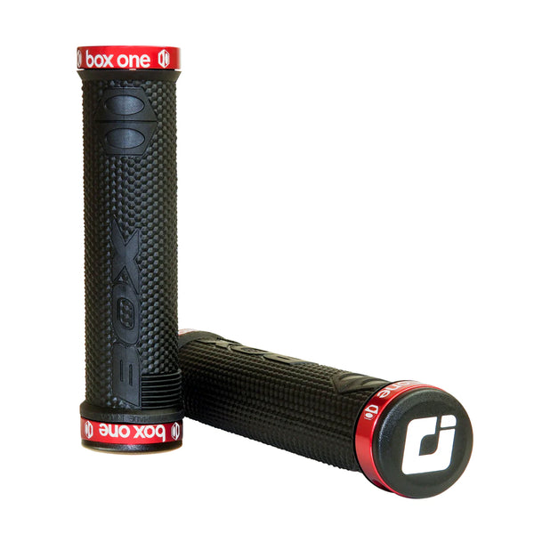 Box One Lock-On BMX Grips - Flangeless - Black w/ Red clamps - USA