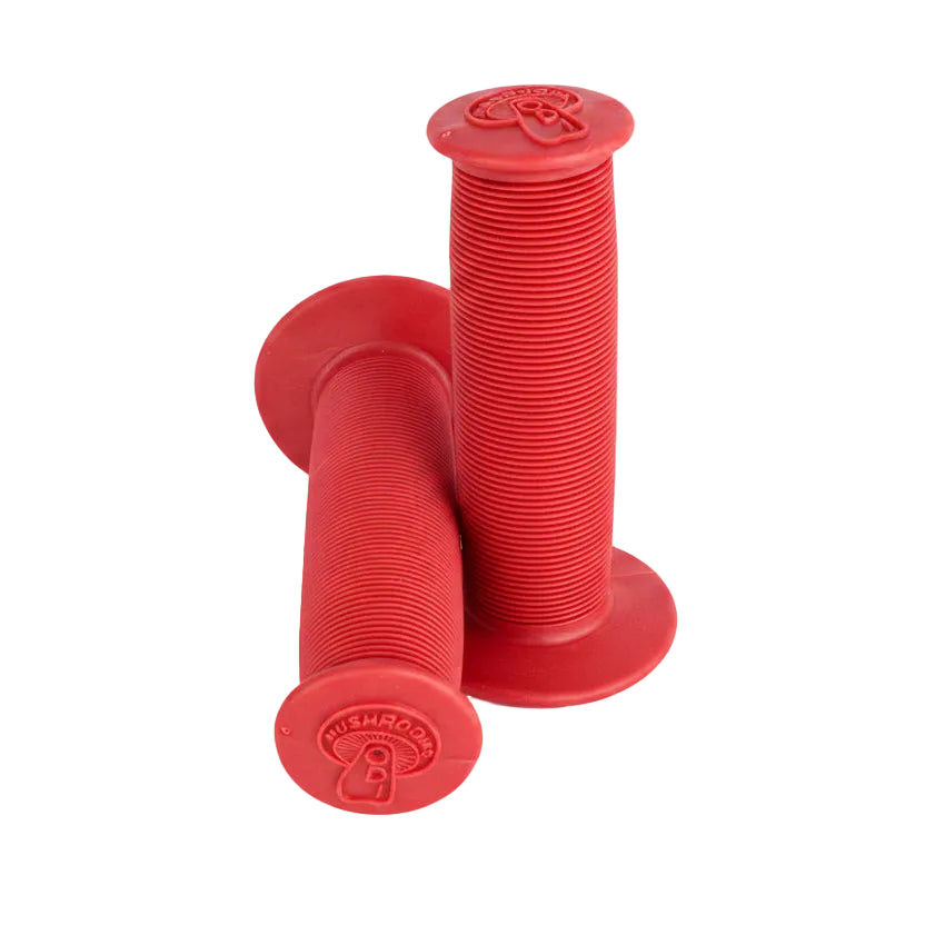 Red bicycle grips on a white background