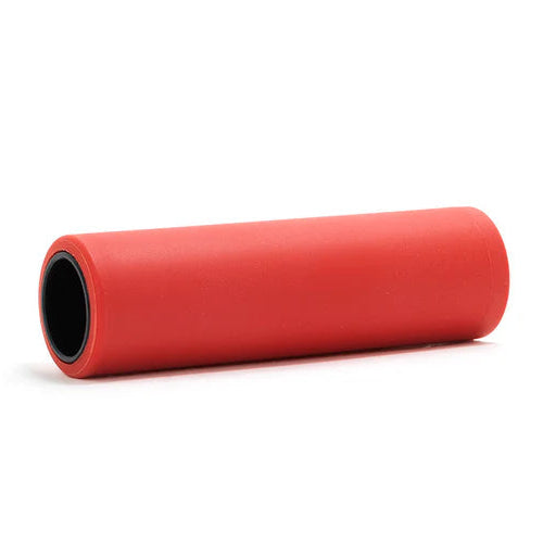 Red foam roller on a white background