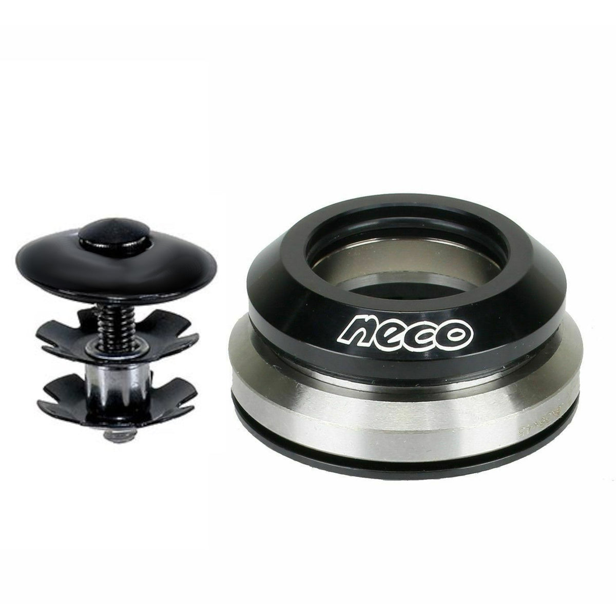 Metallic mechanical component with 'neco' branding on a white background