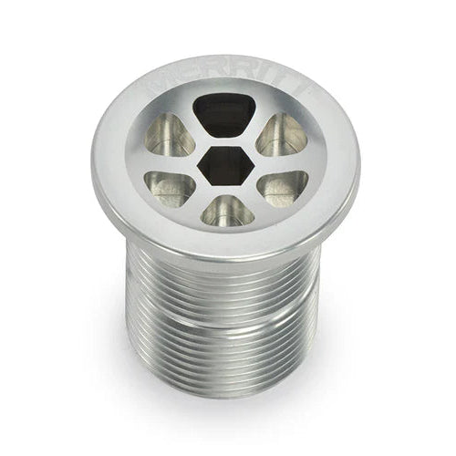 Metallic screw or bolt with threaded design on a white background