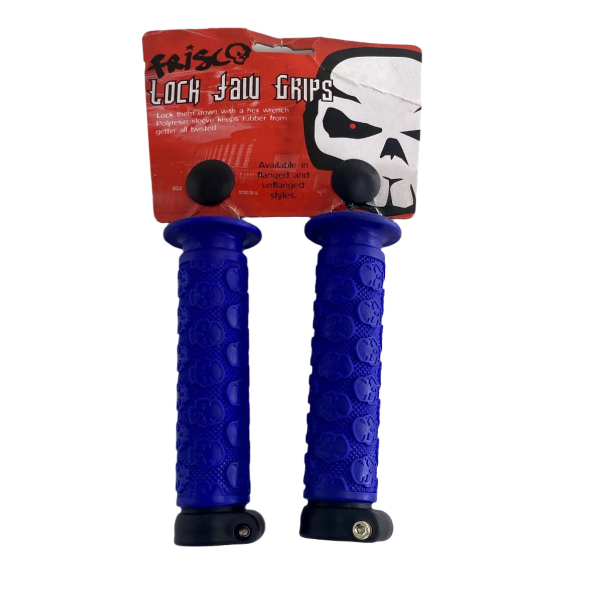 Blue bicycle grips with packaging on a white background