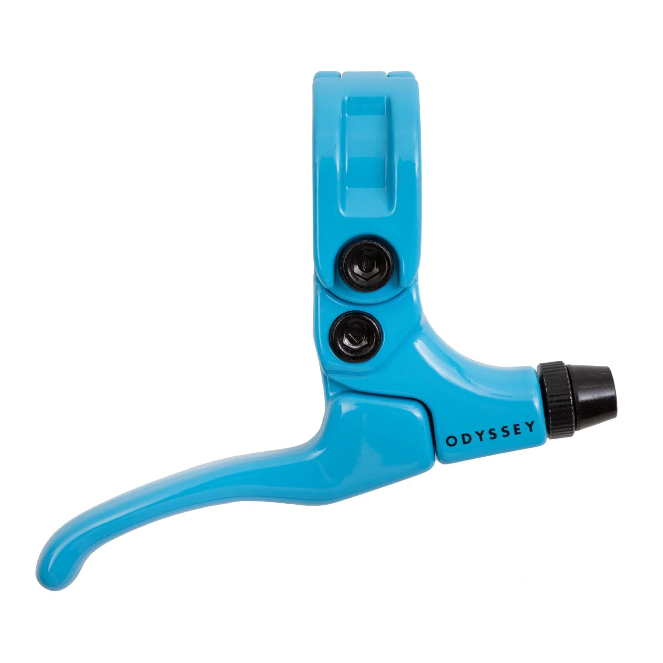 Blue bicycle brake lever with Odyssey branding on a white background