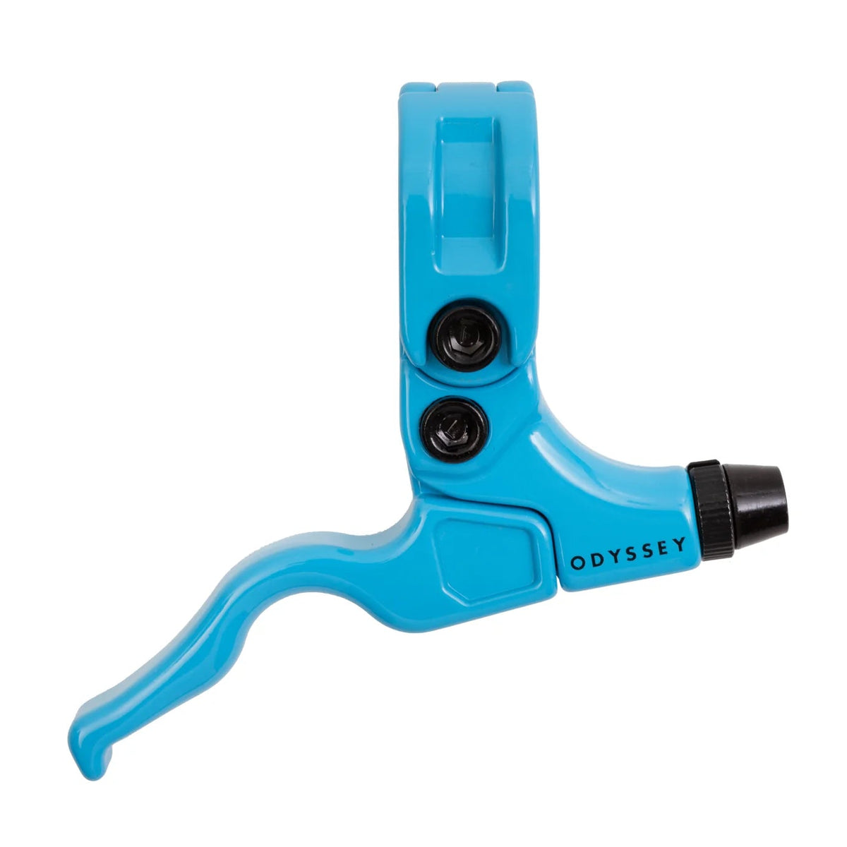Blue bicycle brake lever with Odyssey branding on a white background