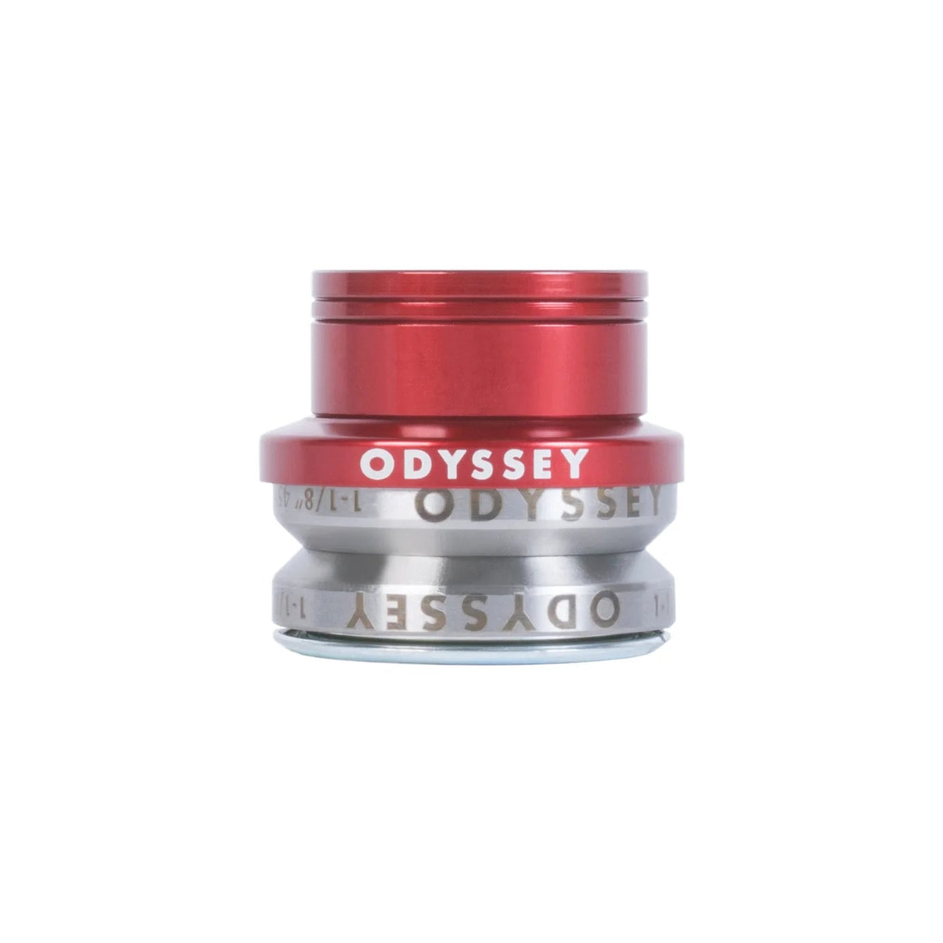 Red and silver Odyssey skateboard truck on a white background