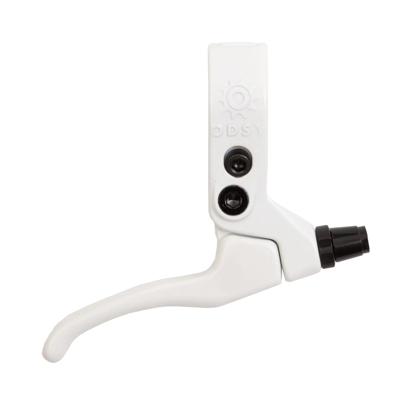 White brake lever with black components on a white background
